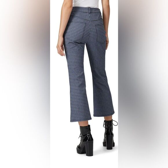 Derek Lam 10 Crosby Blue Check Cropped Flare Trousers Size 10 - Picture 3 of 7